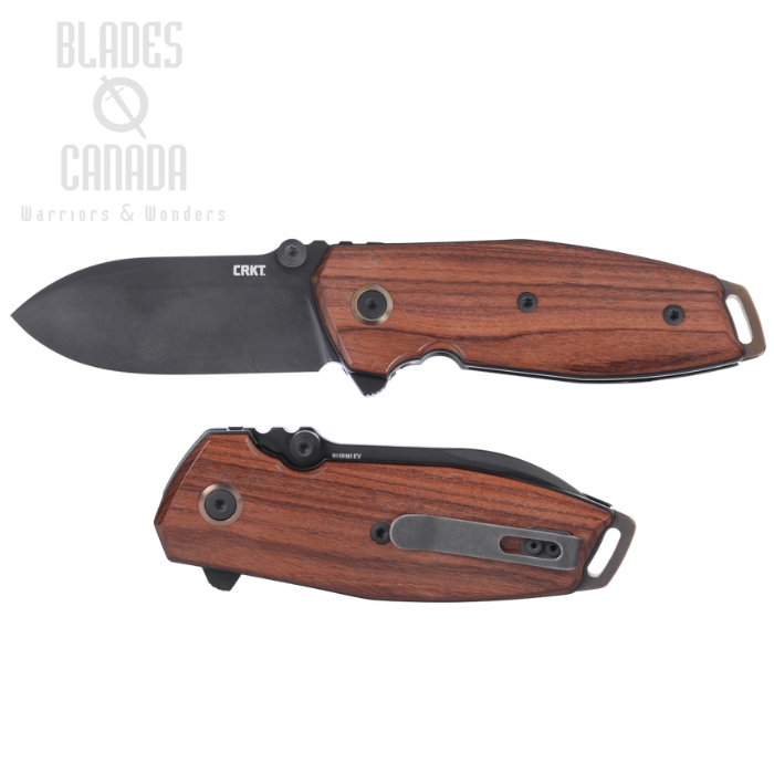 (image for) CRKT Squid II Flipper Folding Knife, M390 Black, Santos Mahogany Wood, 2496WK