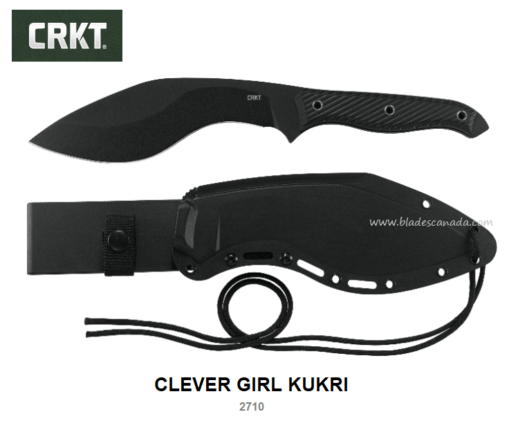 CRKT Clever Girl Kukri Fixed Blade Knife, SK-5 Steel, G10 Black, CRKT2710