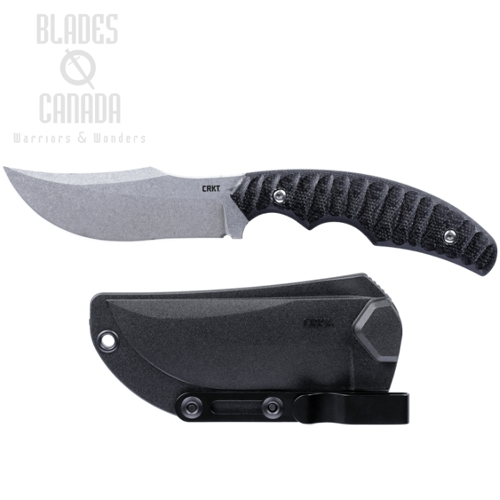 CRKT Burrower Fixed Blade Knife, D2 Stonewash, Micarta Black, Thermoplastic Sheath, 3610