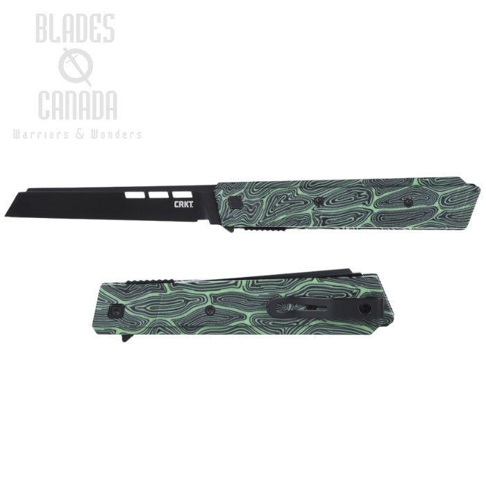 (image for) CRKT Zephyr Flipper Folding Knife, 14C28N Black, G10 Green/Black Marble, 3850G