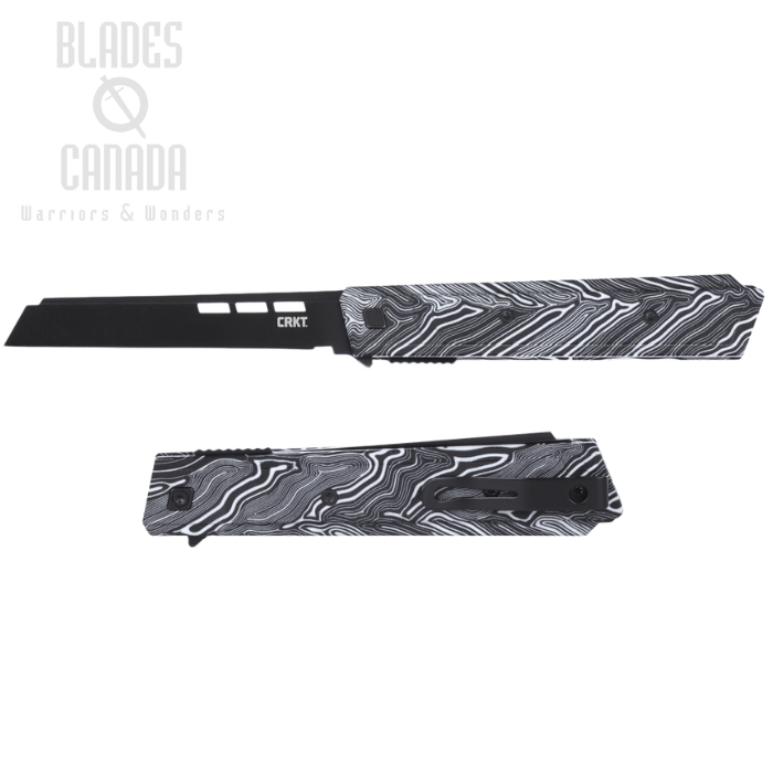 (image for) CRKT Zephyr Flipper Folding Knife, 14C28N Black, G10 Black/White Marble, 3850W