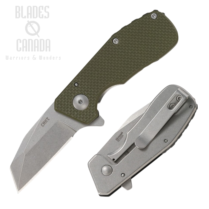 (image for) CRKT Razelcliffe Compact Flipper Framelock Knife, Stonewash Blade, G10 OD Green Textured/Stainless, 4021ODS