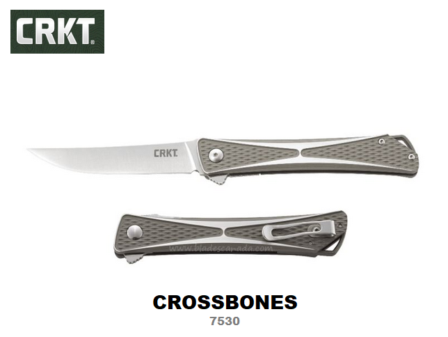 CRKT Crossbones Flipper Folding Knife, AUS 8, Aluminum Handle, CRKT7530