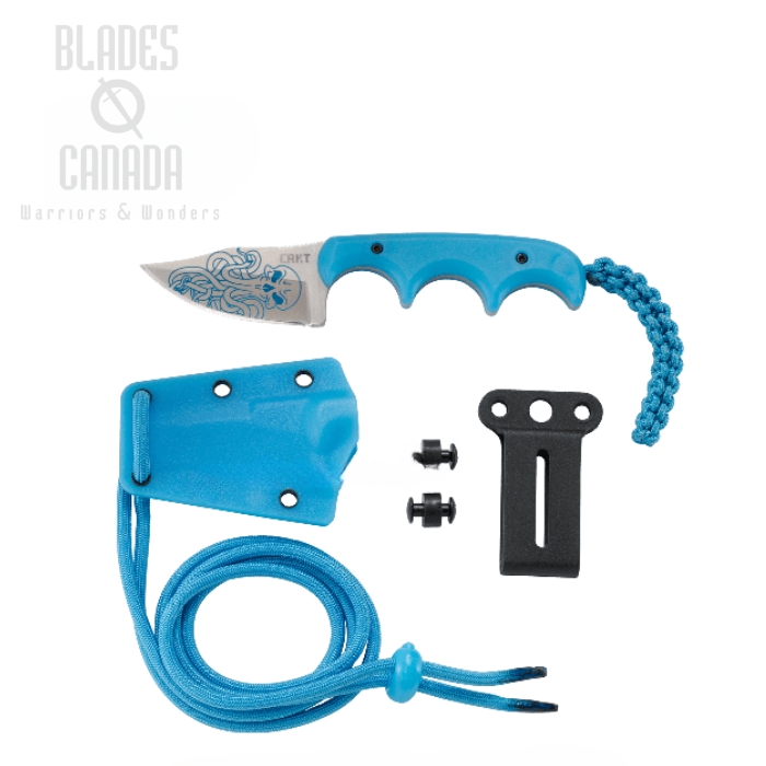 CRKT Minimalist Bowie Cthulhu Fixed Blade Neck Knife, Glow-In-The-Dark GRN Blue, 2387O