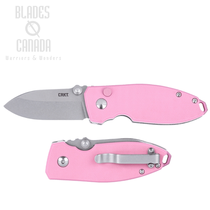 CRKT Squid Button Lock Folding Knife, 14C28N Stonewash, G10 Rose Quartz, 2474P
