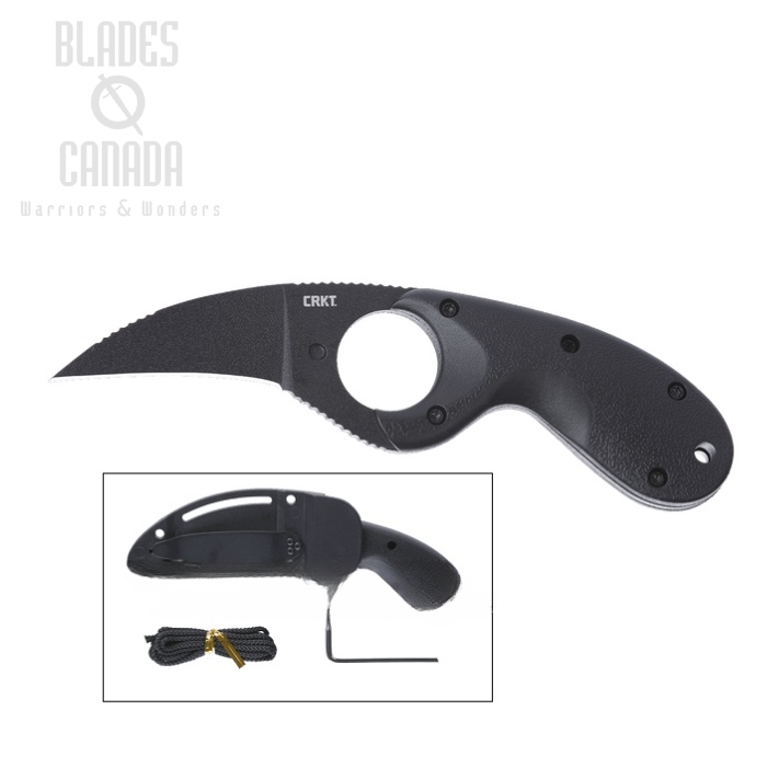 CRKT Bear Claw Fixed Blade Plain Edge, Black AUS 8, Black GRN, 2516K