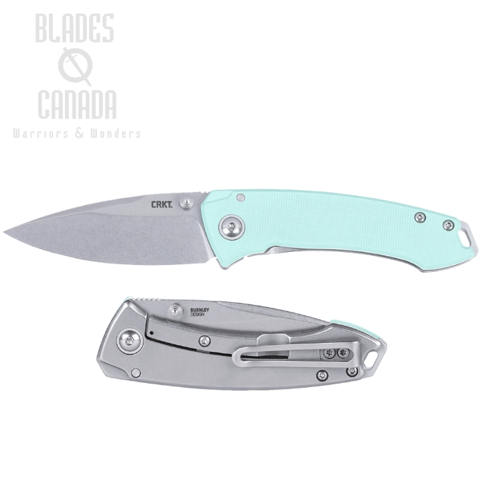 CRKT Tuna Compact Framelock Folding Knife, 14C28N Stonewash, G10 Aqua, 2522B