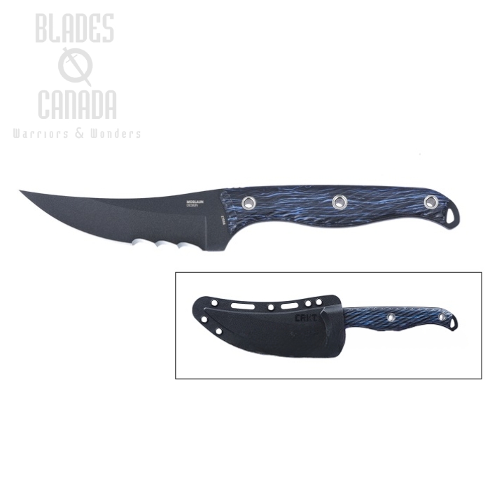CRKT Clever Girl Fixed Blade Knife, Serrated SK5, Blue & Black G10, Nylon Sheath, 2709B