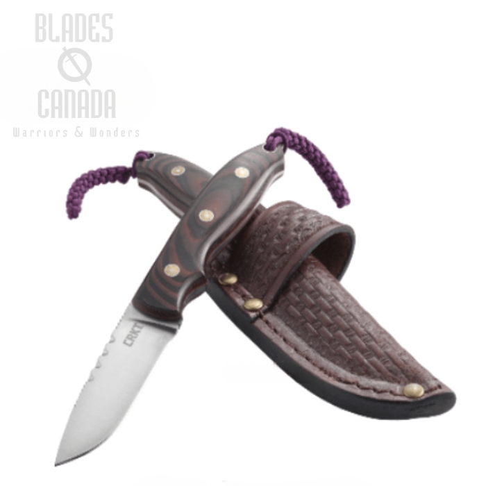 CRKT Hunt'n Fisch Fixed Blade Knife, G10 Brown/Black, Leather Sheath, 2861