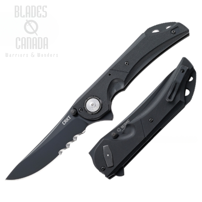 CRKT Seismic Flipper Folding Knife, 1.4116 Black Serrated, G10 Black, 5401K