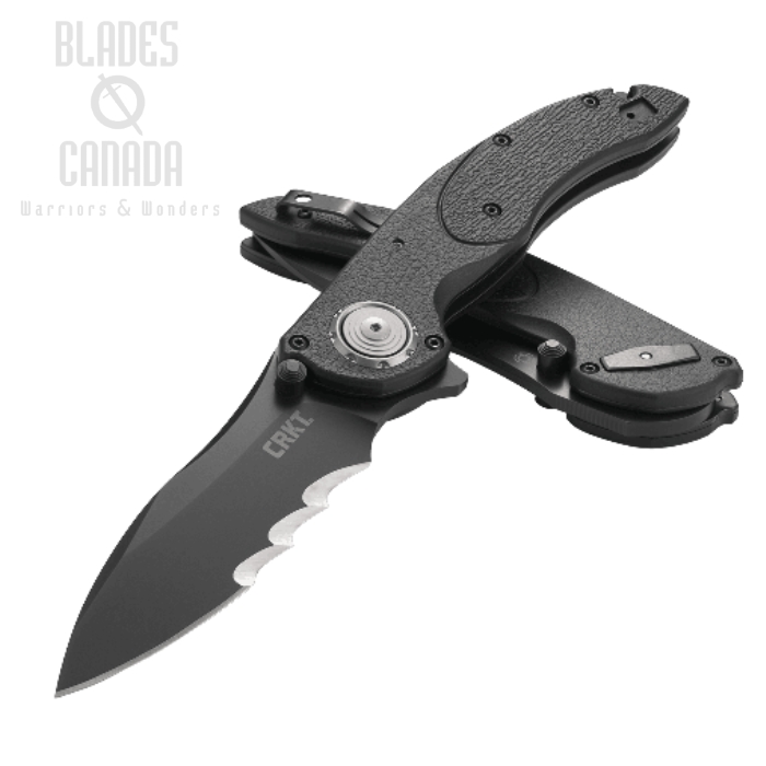 CRKT Linchpin Flipper Folding Knife, 1.4116 w/ Veff Serrations, GFN Black, 5406K