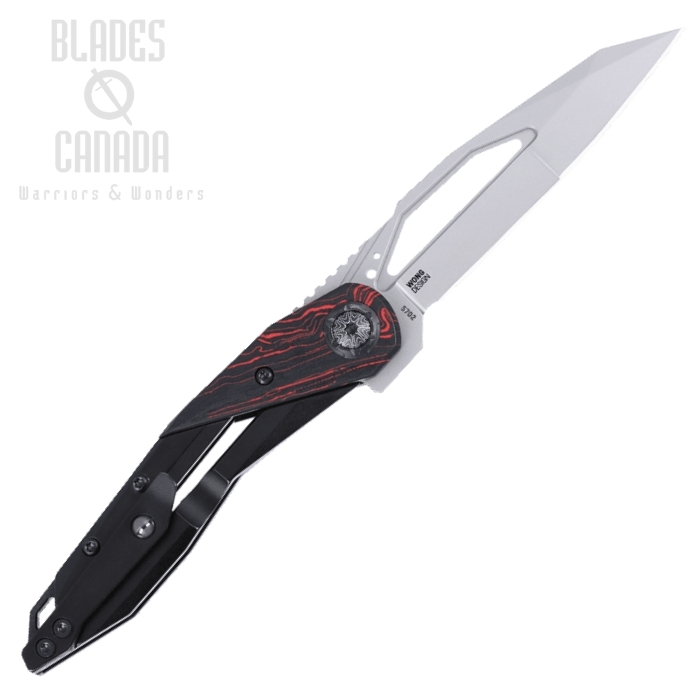(image for) CRKT Nucleus Flipper Framelock Knife, 12C27, Stainless w/G10 Overlay Black/Red, 5702