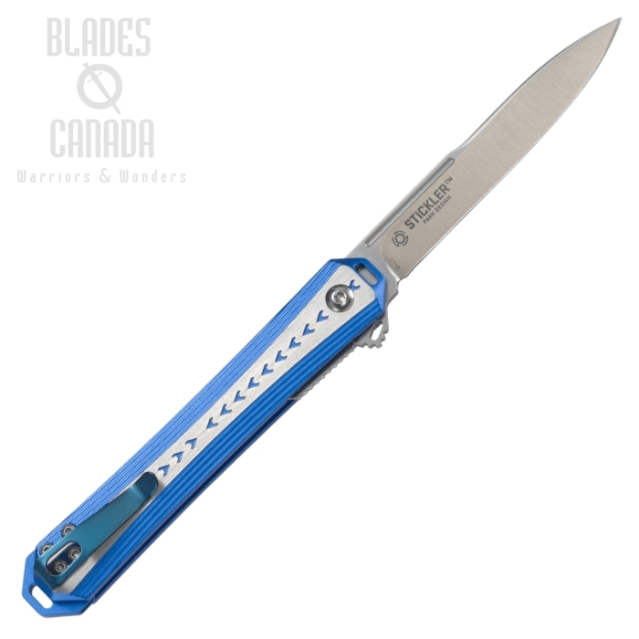 (image for) CRKT Stickler Flipper Folding Knife, Assisted Opening, 12C27 Sandvik, Aluminum Blue, 6710