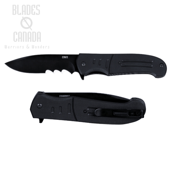 CRKT Ignitor Flipper Folding Knife, Assisted Opening, Black Serrated Blade, G10 Black, 6885