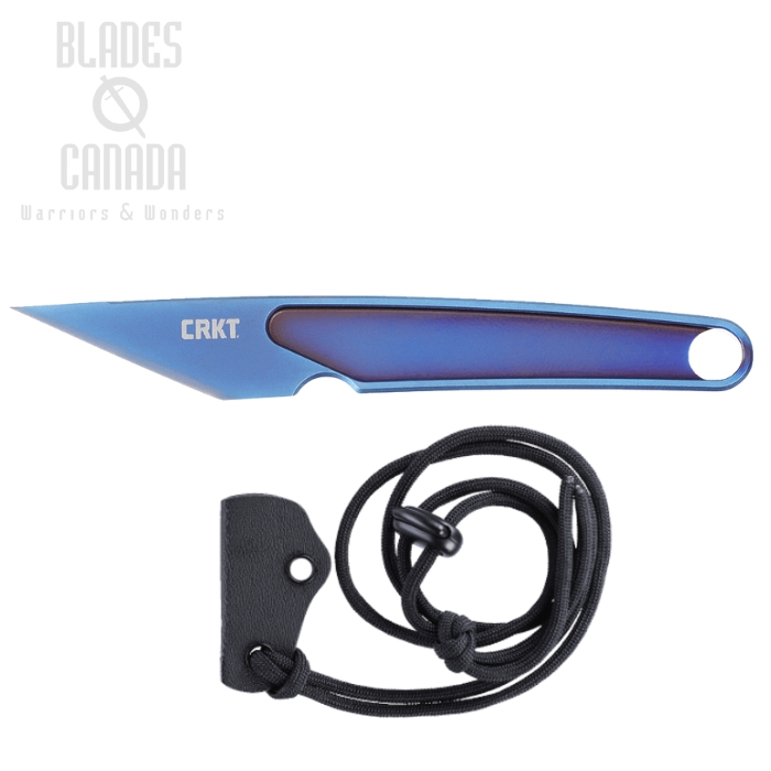 CRKT HangTi Fixed Blade Knife, Titanium Nitride Blue, Kydex Sheath, 7065