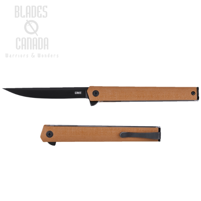 CRKT CEO Flipper Folding Knife, AUS 8 Black, GRN Desert Tan, 7097DK