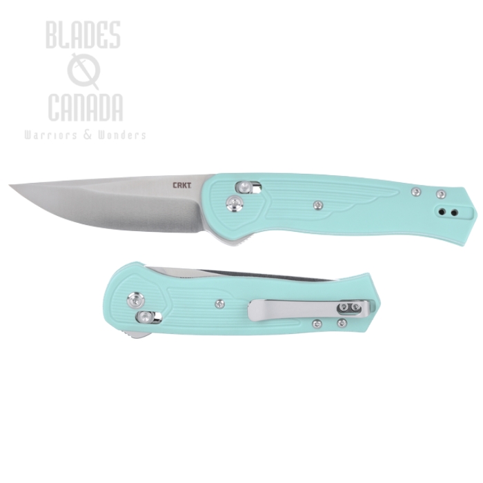 (image for) CRKT Sero Flipper Crossbar Lock Folding Knife, S35VN Satin, GRN Aqua, 7170B
