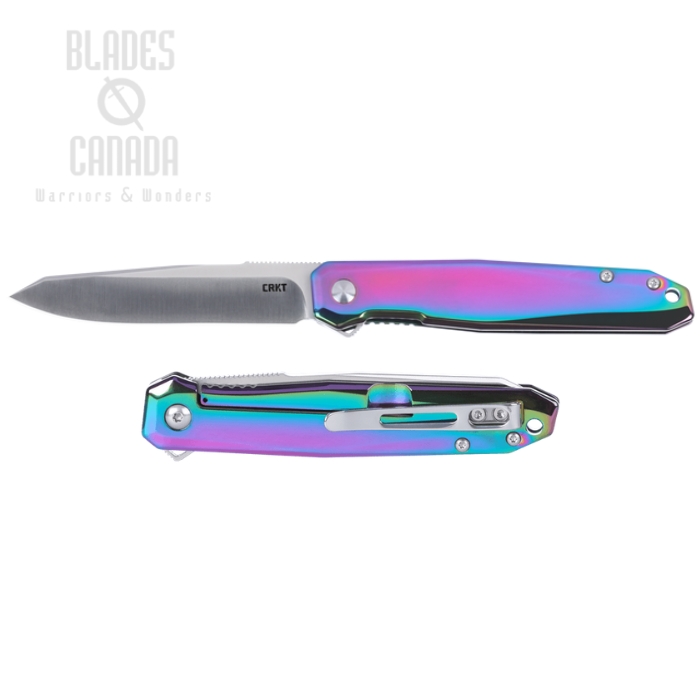 (image for) CRKT Facet Flipper Frame Lock Knife, 12C27 Satin, Stainless Rainbow, K230PXP