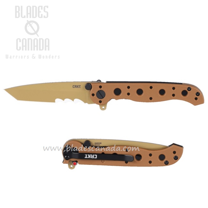 CRKT Carson Linerlock Flipper Knife, D2 Tanto Combo Edge, Desert Tan GRN, M16-10DZ