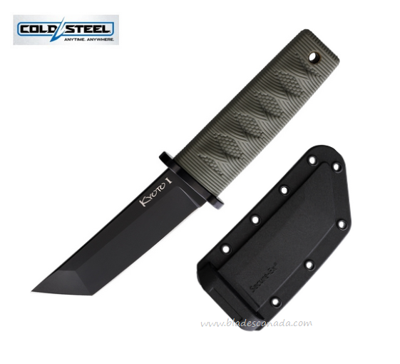 Cold Steel Kyoto I Fixed Blade Knife, Tanto Black, OD Green Handle, 17DAODBK