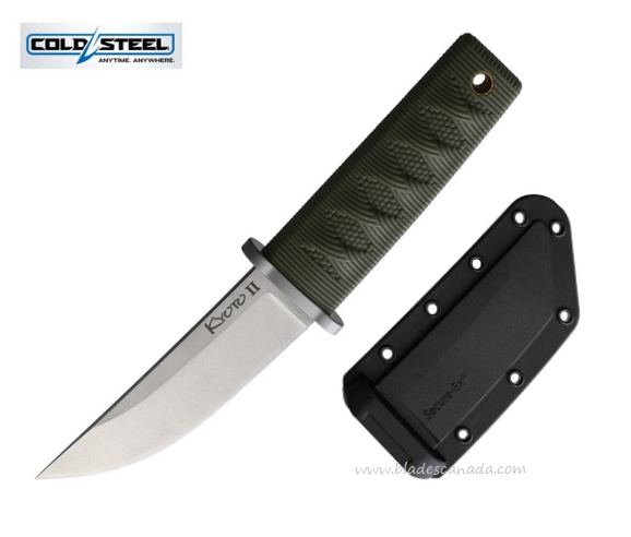 Cold Steel Kyoto II Fixed Blade Knife, Satin Drop Point, OD Green, 17DBODSW