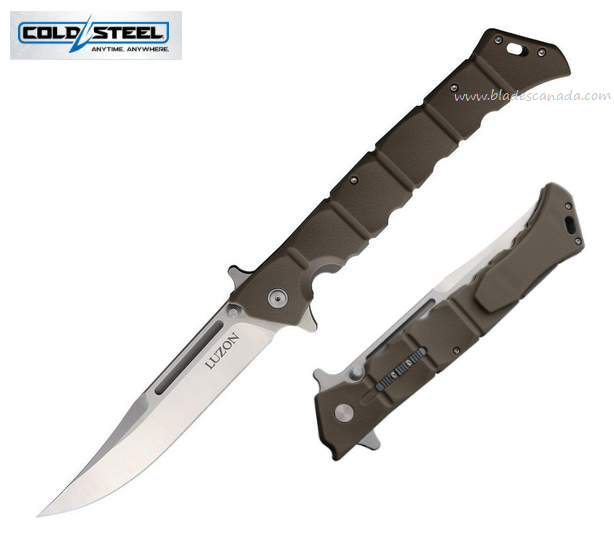 Cold Steel Large Luzon Flipper Folding Knife, Clip Point Satin, GFN Dark Earth, 20NQXDEST