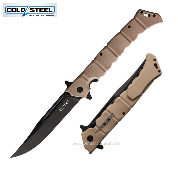 Cold Steel Large Luzon Flipper Folding Knife, Black Blade, GFN Desert Tan, 20NQXDTBK