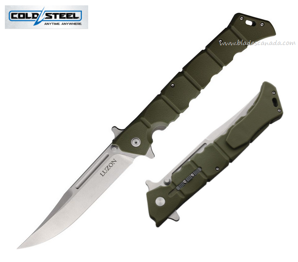 Cold Steel Large Luzon Flipper Folding Knife, Clip Point SW, GFN OD, 20NQXODSW