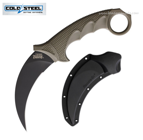 Cold Steel Tiger Karambit Fixed Blade Knife, AUS 8A Black, Dark Earth, 49KSTDEBK