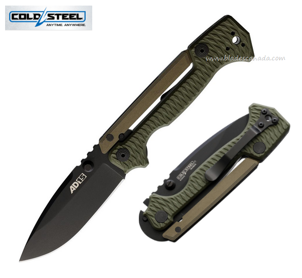 Cold Steel AD-15 Folding Knife, S35VN Black, G10 OD Green Handle, 58SQODBK