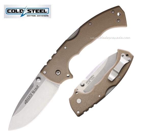 Cold Steel 4-Max Scout Folding Knife, AUS10A SW, Griv-Ex Desert Tan, 62RQDTSW
