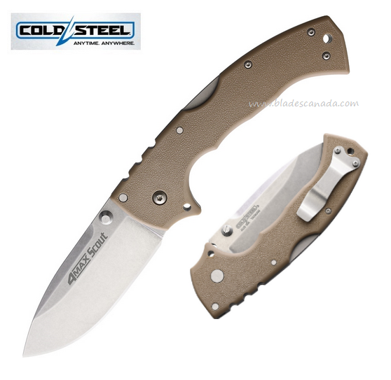 Cold Steel 4-Max Scout Folding Knife, AUS10A SW, Griv-Ex Desert Tan, 62RQDTSW - Click Image to Close