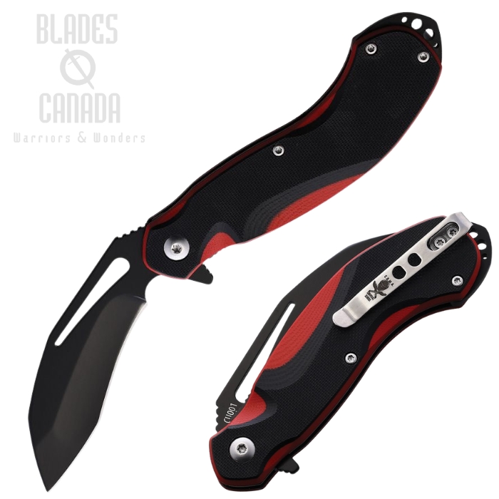 Cuma Survival School BAMF Flipper Folding Knife, Stainless Black, G10 Red/Black, CU001
