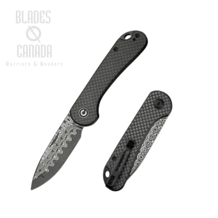CIVIVI Elementum Slipjoint Folding Knife, Damascus, Twill Carbon Fiber, C18062AJ-DS1