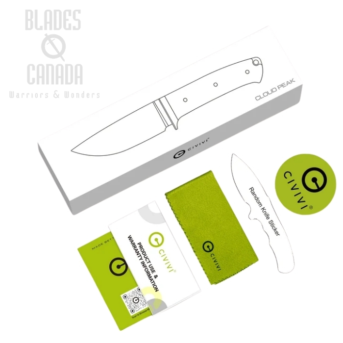 (image for) Civivi Cloud Peak Fixed Knife, Nitro-V, Black G-10, Leather Sheath, C23044-1