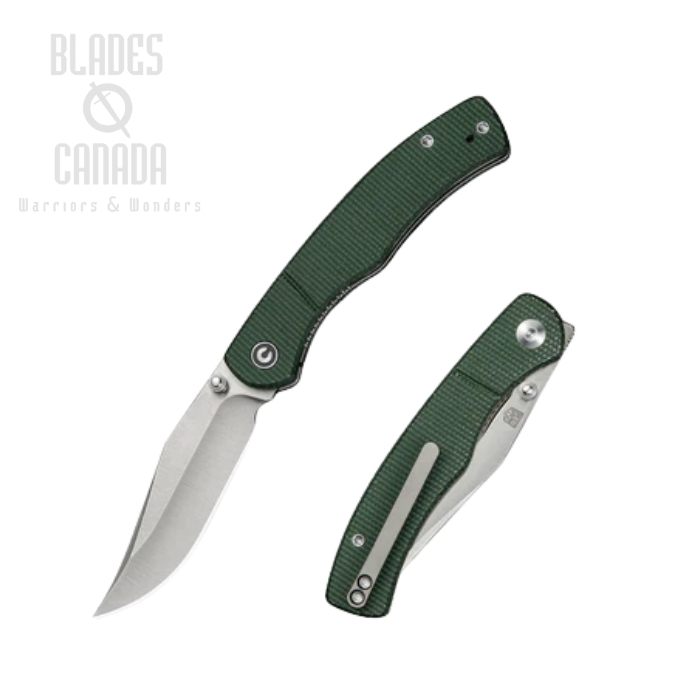 CIVIVI Clingman Front Flipper Folding Knife, Nitro V Satin, Micarta Green, C23065-4