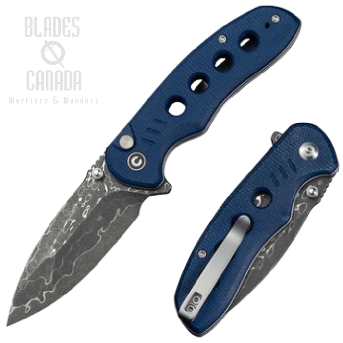 CIVIVI Triptych Flipper Button Lock Folding Knife, Damascus, Micarta Blue, C23085B-DS1 CIVIVI Triptych Flipper Button Lock Folding Knife, Damascus, Micarta Blue, C23085B-DS1