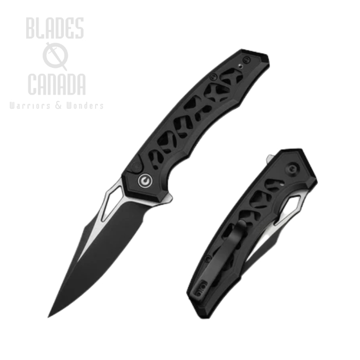 CIVIVI Anaaki Flipper Button Lock Knife, Nitro V Black SW, Aluminium Black, C24039-1