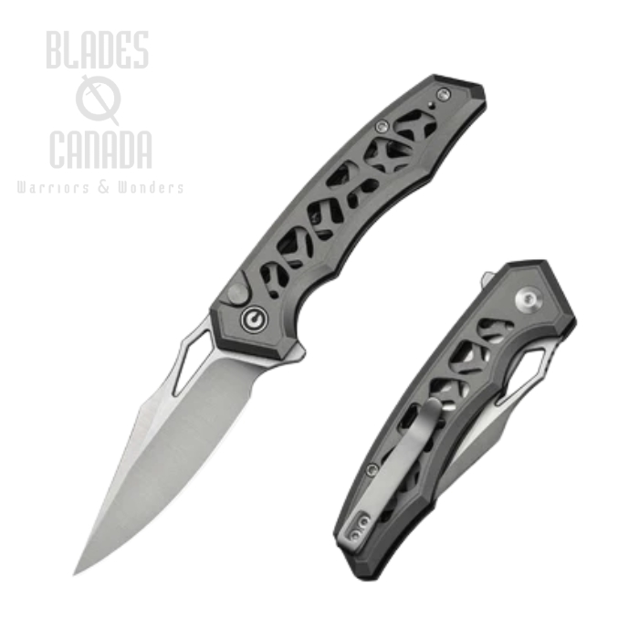 CIVIVI Anaaki Flipper Button Lock Knife, Nitro V Satin, Aluminum Gray, C24039-2