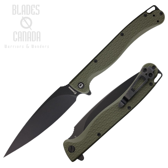 Daggerr Pero Flipper Folding Knife, Black Blade, FRN OD Green Textured, DGRPRFOLBW