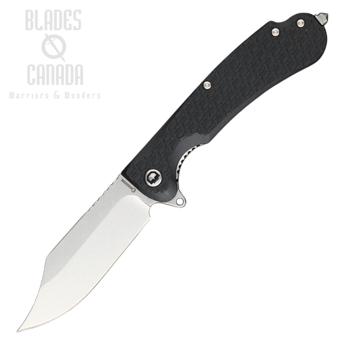 Daggerr Powie Flipper Folding Knife, Stonewash Blade, Black Textured Handle, Glass Breaker, DGRPWFBKSW