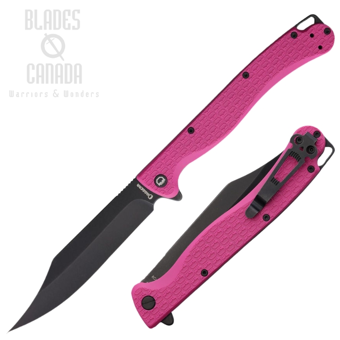 Daggerr Toothpick Flipper Folding Knife, Black Blade, FRN Pink, DGRTPFPKBW