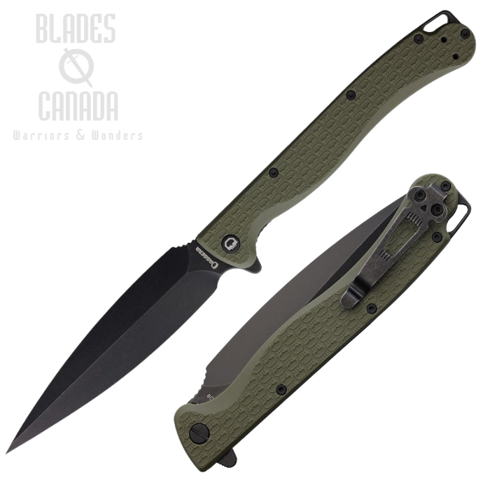 Daggerr Vendetta Flipper Folding Knife, Stainless Black, FRN OD Green Textured, DGRVDFOLBW