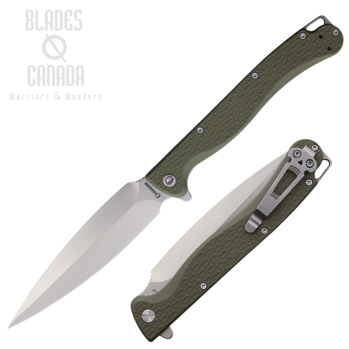 Daggerr Vendetta Flipper Folding Knife, Stonewash Blade, FRN OD Green Textured, DGRVDFOLSW