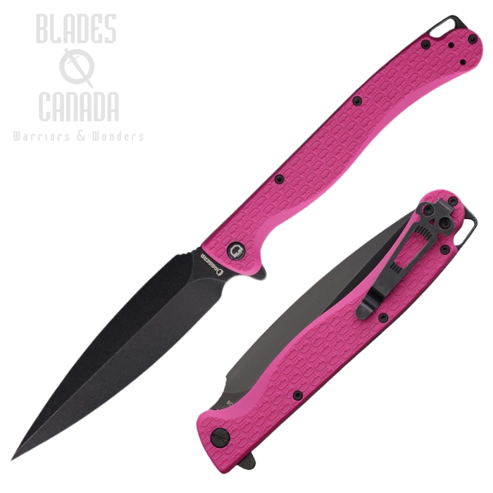 Daggerr Vendetta Flipper Folding Knife, Black Blade, FRN Pink Textured, DGRVDFPKBW
