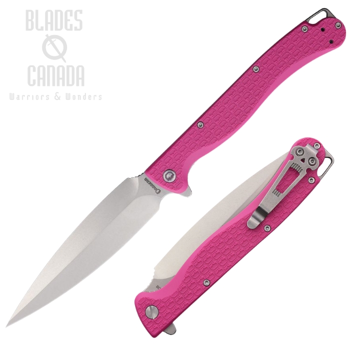 Daggerr Vendetta Flipper Folding Knife, Stainless Stonewash, FRN Pink Textured, DGRVDFPKSW