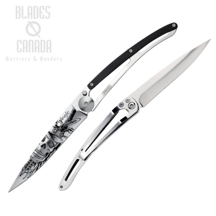 Deejo Tattoo 37g Dandy Folding Knife, Stainless, Ebony Wood, DEE1AB103