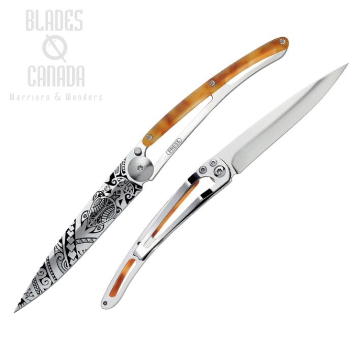 Deejo Tattoo 37g Polynesian Folding Knife, Stainless, Imitation Tortoise Shell, DEE1AC101 Deejo Tattoo 37g Polynesian Folding Knife, Stainless, Imitation Tortoise Shell, DEE1AC101