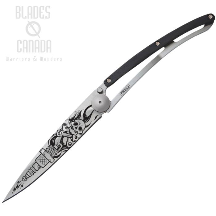 Deejo Biker Tattoo Framelock Folding Knife, Granadilla Wood, 37 gram, DEE1CB018