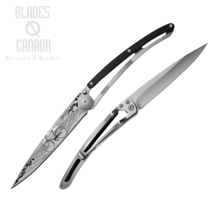 Deejo Tattoo 37g Bike Folding Knife, Stainless, Ebony Wood, DEE1CB032